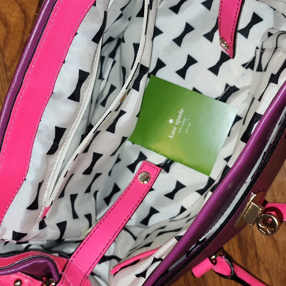 Like New Kate Spade Purple and Barbie Pink Satchel Crossbody Leather Bag - Picture 9 of 17